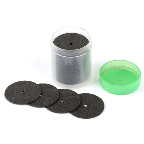 36 Pack Abrasive Cut Off Wheels Compatible With Dremel Rotary Die Grinder Tools in a clear container with five discs visible.
