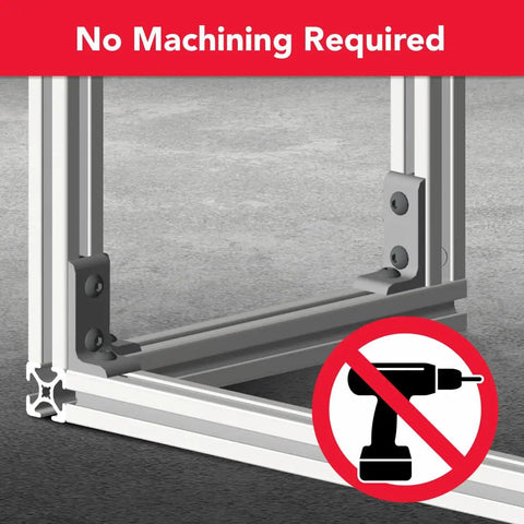 10 Series Aluminum 90 Degree Inside Corner Bracket With Three 0.281 Inch Holes, installed on T Slot extrusion, no machining needed