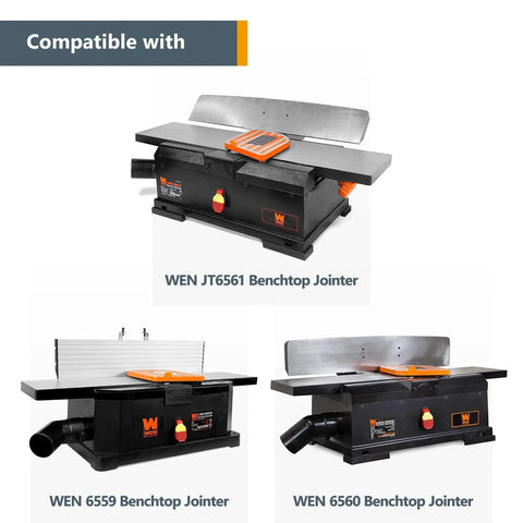 Precision Six Inch Jointer Blades Compatible With Wen 6559 JT6561 And 6560 Models shown with three different benchtop jointers.
