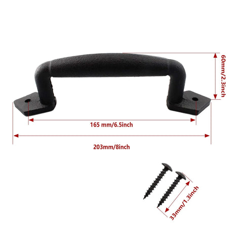 8 Inch Sliding Barn Door Handle In Black Steel Heavy Duty Gate Pull with mounting screws, modern farmhouse hardware