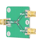 Built To Last Two Way RF Power Splitter PCB Board DC To Five Gigahertz Frequency Range with gold connectors and RF pathways.