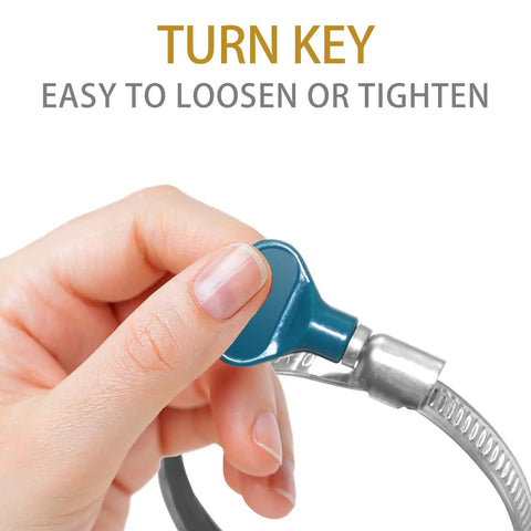 Person using a turn key clamp on Heavy Duty 4 Inch By 20 Foot Flexible Clear PVC Dust Collection Hose With Carbon Steel Wire Coil For Dust Collectors