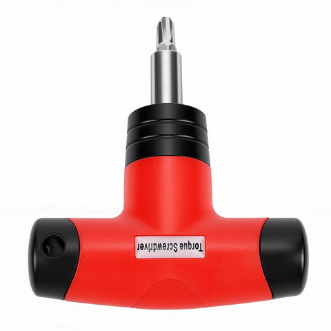 Fabater T Handle Preset Torque Wrench Tool With 6Nm Click Ratchet Driver And 4 Bits For Workshop Electrical Mechanical Industry Maintenance Auto Slip Auto Shut Off Precise Tightening, close-up view of red handle