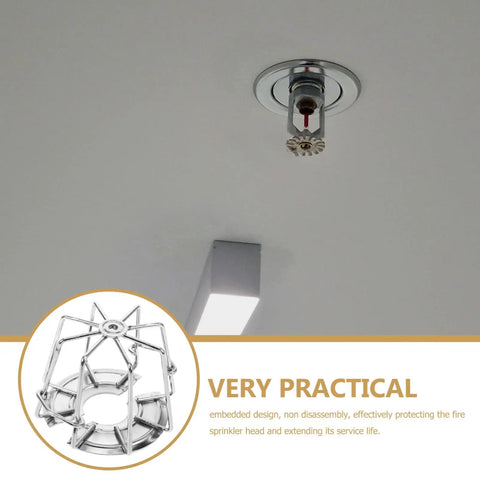 Robust Fire Sprinkler Guard 2 75 Inch Universal Head Cover KnockOut Bump Shield mounted on ceiling for fire protection.