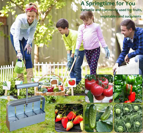 Family gardening with Pro Grade Handheld Soil Blocker Kit With 4 Cell 2 Inch Block Maker for greenhouses and gardens