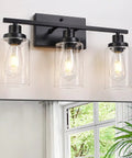 3 Light Black Vanity Light Fixture With Clear Glass Shades For Bathroom Mirror Living Room Bedroom Kitchen Hallway
