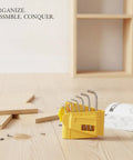 Rock Solid Nine Piece Hex Key Wrench Kit Pack With Durable Soft Lock PVC Case For Easy Furniture Assembly And Home Repairs Keep Your Tools Organized Securely, yellow PVC case with hex keys on wood floor