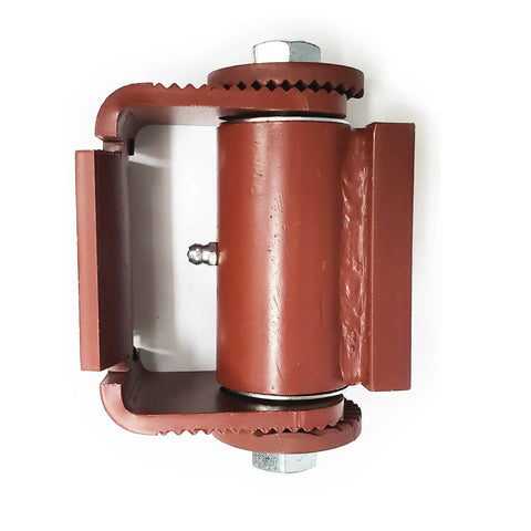 Badass Heavy Duty Adjustable Gate Hinge For Driveway Round Mound Mount With Grease Zerk, showing the hinge's structure and bolts.