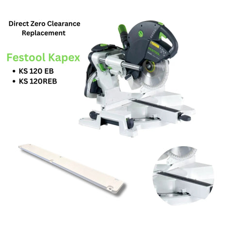 Zero Clearance Miter Saw Insert For Festool Kapex 120 With Noise Reduction Heavy Duty Durable Safe Pro Grade Design shown with miter saw.