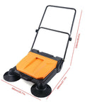 26 8 Inch Manual Walk Behind Floor Sweeper With 4 Gallon Waste Bin Built Like A Tank For Warehouse Garage Driveway side view
