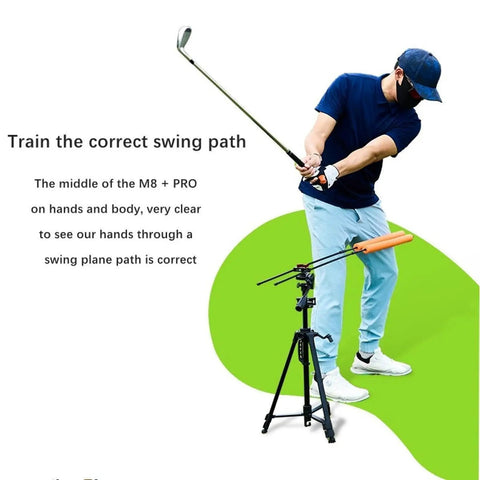 Golfer using Golf Swing Training Kit With Phone Holder Lightweight 360 Degree Alignment Sticks Tripod Stand For Practice