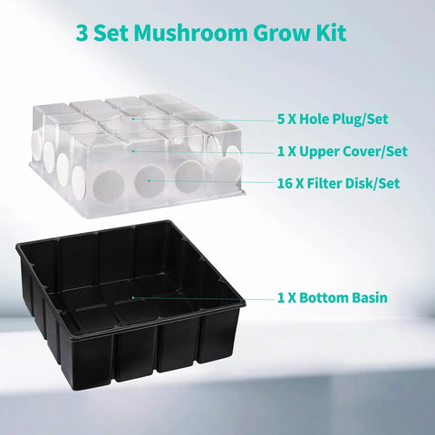 Three Set Mushroom Grow Kit Monotub With Filter Disks 43.5 Quart Vegetable Planting Tray Mini Greenhouse Germination Box