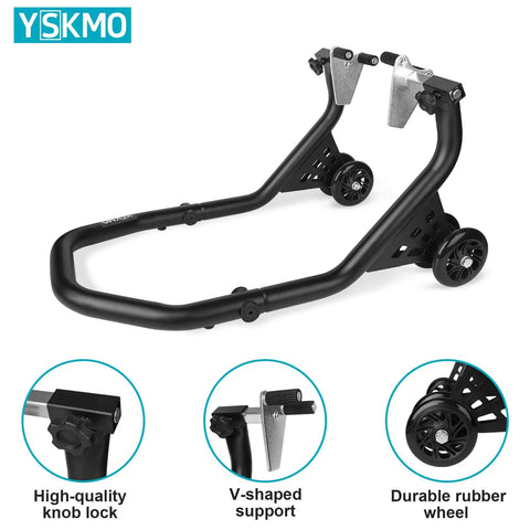 Heavy Duty Front Wheel Paddock Stand For Motorcycles, 500 Lb Capacity, Black, V Shaped Support, Easy Lift And Install
