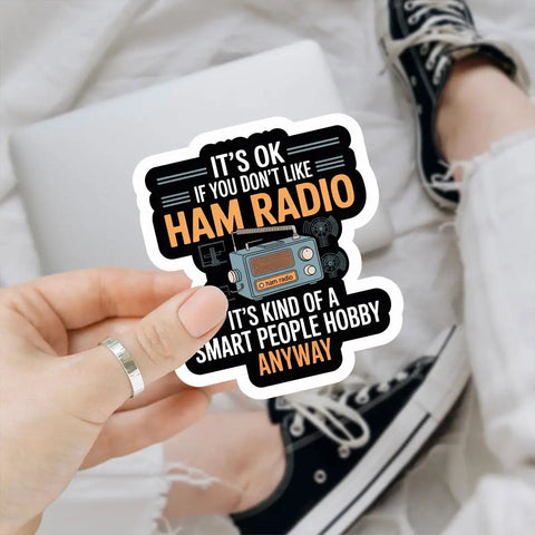 Hand holding Ham Radio Sticker Set 3 Pcs Funny Operator Quote Vinyl Decals Waterproof For Laptops Transceivers Notebooks Toolboxes And Gear