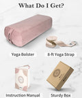Rectangular Yoga Bolster Set With Carry Handle And 8 Foot Strap Restorative Soft Meditation Pillow Durable 38D Foam Filling Machine Washable Cover Great For Deep Stretchin And Safe Cushioned Support with strap, manual, and box