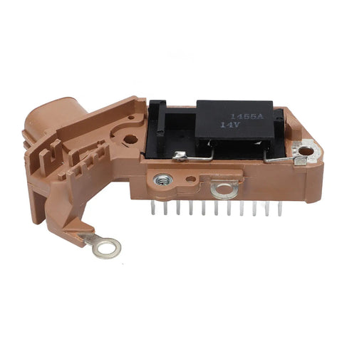 Top Notch Hella Durable Alternator Voltage Regulator And Brushes Rebuild Kit 2770075030 side view, brown plastic component with multiple pins.