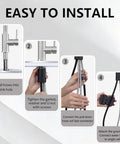 Easy to install instructions for the stainless steel faucet with detailed steps and connections for kitchen setup.