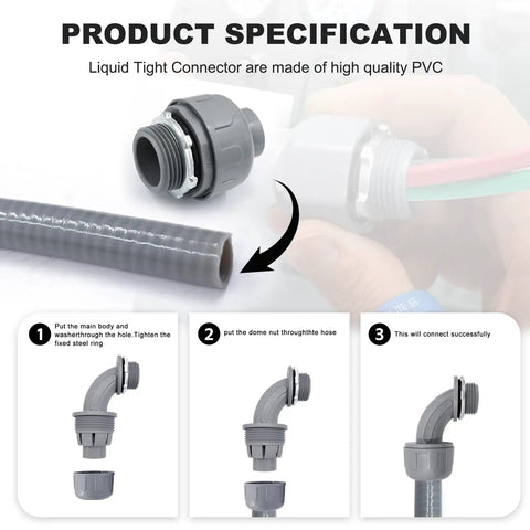 Detailed product specification and assembly guide for Six Foot AC Whip Kit With 3/4 Inch Non Metallic Liquid Tight Conduit And 8/3 Gauge Wires