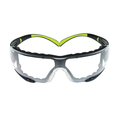 SecureFit 400 Safety Glasses For Men And Women With Anti Fog Anti Scratch Clear Lenses, Green And Black Frame, Lightweight Polycarbonate, UV Protection, Flexible Temples, Removable Foam Gasket, No Slip Fit For All Day Comfort