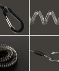 Spiral Retractable Safety Lanyard Set Of 3 Built Tough For Keys And Tools With Coiled Design 31cm Extended To 150cm 15lb Tension TPU Covered Steel Wire Aluminum Carabiner Clip close-up
