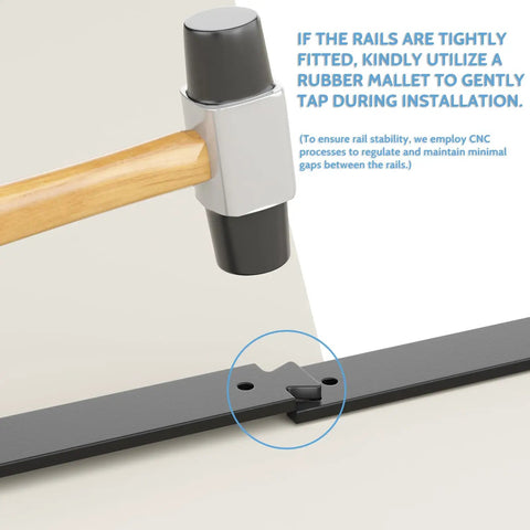 Rubber mallet tapping track of Six Foot Sliding Barn Door Hardware Kit With 265 Lb Capacity Fits Doors Up To 36 Inches.