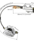 Hydraulic brake caliper kit with measurements for Beefed Up 44 Inch Rear Live Axle Kit With 530 Chain, shown close-up