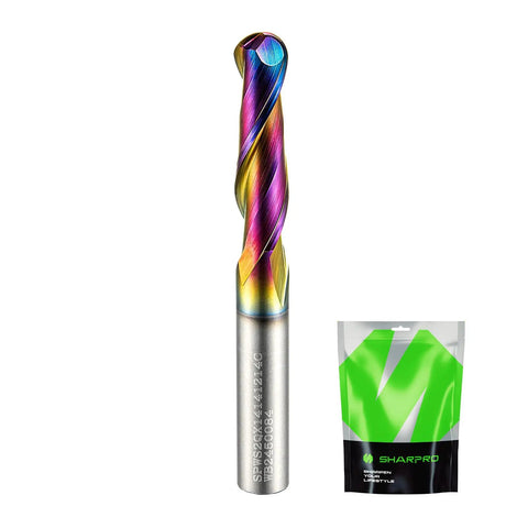 1/4 Inch Shank Carbide Ball Nose CNC Router Bit Upcut Coated End Mill For Wood Aluminum Engraving, 1 Inch Cutting Length, colorful design