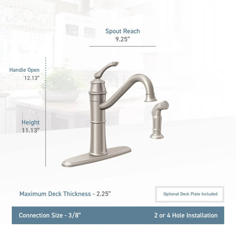 Wetherly Mediterranean Bronze High Arc Kitchen Faucet With Side Spray, Single-Handle Lever, scale diagram with dimensions