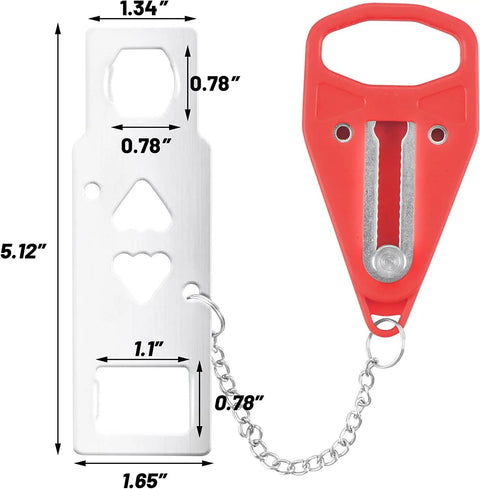 4 Pack Portable Door Lock And Door Stop Alarm Kit For Home Security And Travel Privacy Tool Free Install Keeps Bad Guys Out Ideal For Hotels Apartments And Dorm Rooms Easy Setup, showing dimensions and design details
