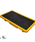 Spill Containment Pallet With Drain For Countertops And Labs, 5.3 Gallon Capacity, 26 X 14 X 4.7 Inch, Heavy Duty HDPE, in yellow and black