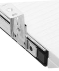 Under Desk Keyboard Tray With Slick Glide Mechanism And Ergonomic Wrist Rest For Smooth Typing Sessions Adds Workspace Flex And Stays Solid Heavy Duty Mounting Kit For Real Home Office Setup Upgrade close-up of the heavy-duty slide rails.
