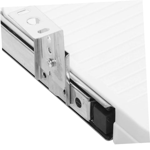 Under Desk Keyboard Tray With Slick Glide Mechanism And Ergonomic Wrist Rest For Smooth Typing Sessions Adds Workspace Flex And Stays Solid Heavy Duty Mounting Kit For Real Home Office Setup Upgrade close-up of the heavy-duty slide rails.