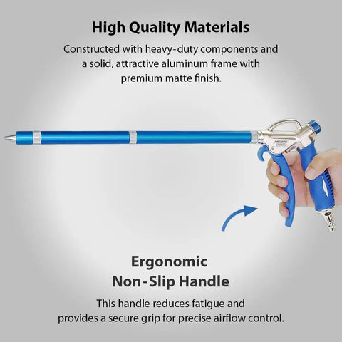Windstorm EX Beefy 2X Flow High Performance Air Blow Gun with ergonomic handle and aluminum frame for precise control.