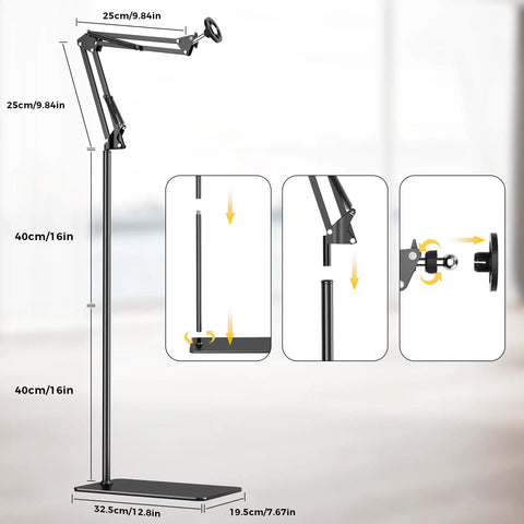 One Second Magnetic Bedside Phone Holder With Adjustable Arm For Laying Down Headboard Mount for iPhone with dimensions and features