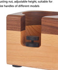 Sturdy Wood Espresso Tamper Holder And Coffee Grind Catch Tray With Non Slip Grip showing adjustable nut for height.
