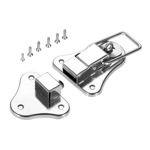 Old School Antique Bronze And Silver Key Hasp Lock For Jewelry Box Chest Case Vintage Toggle Latch Clasp 95 By 52 Millimeter Durable Zinc Alloy Hardware With Easy Install Screws, shown with included screws.