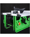 Knockout 10 Inch Mini Table Saw With Sleek Sliding Table And Dust Free Design For Smooth Woodworking Cuts Rigged With A Badass 2200W Motor, close-up view of motor.
