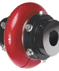 Urethane Tire Coupling Element We3 For Industrial Pumps Motors And Compressors, Polyether Urethane Insert With Steel Core, Built To Last Heavy Duty HP Ratings At 3600 RPM 19.98 HP, 1800 RPM 10.42 HP, 1200 RPM 6.95 HP, Wide -40F To 200F. Red urethane tire coupling element with black steel hub and bolted insert