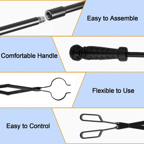Two Piece Fire Poker And Tongs Set For Fireplace And Campfire, 32 Inch Poker Stick And 25 Inch Tongs, Log Grabber Fire Pit Tools For Indoor Outdoor Use, Durable, Safe And Easy To Maneuver
