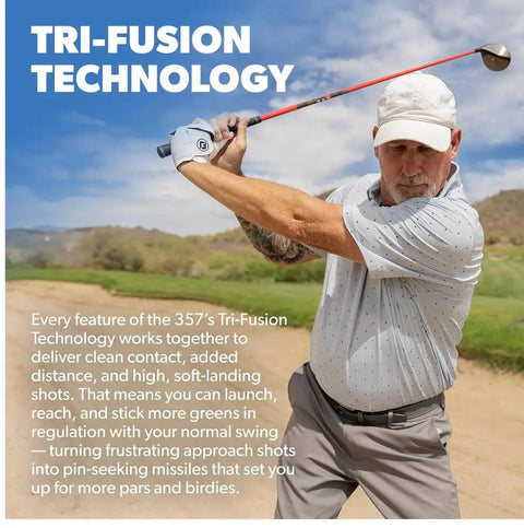 Golfer using 357 Fairway Hybrid 21 Degree Loft For Seniors Right Handed Delivers Distance Of A 3 Wood With The Ease Of A 7 Wood