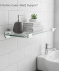 Glass Shelf Clip Clamp For 4 To 20mm Glass Thickness, Aluminum Silver Mount Bracket holding bathroom shelf with items
