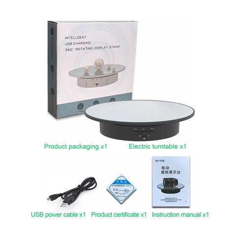 Electric Motorized Rotating Display Stand With 360 Degree Turntable For Product Photography Jewelry Cake And 3D Models That Spins Smoothly Shows Everything From Every Angle Like A Boss At Work with packaging and accessories