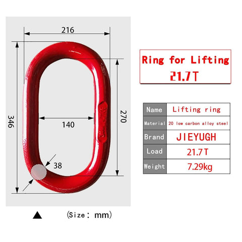 Oblong Master Link Heavy Duty Lifting Ring Grade 80 Alloy Steel For Rigging And Hoisting, Anti Rotation Oval Design, dimensions displayed