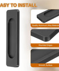 Matte Black Aluminum Sliding Door Pulls 2 Pack Rectangular Self Adhesive Finger Push Pulls for Sliding Barn Doors Windows Cabinets Three Point Nine Inches Long Durable Easy Install, close-up