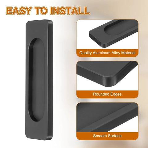 Matte Black Aluminum Sliding Door Pulls 2 Pack Rectangular Self Adhesive Finger Push Pulls for Sliding Barn Doors Windows Cabinets Three Point Nine Inches Long Durable Easy Install, close-up