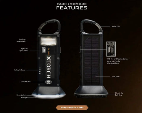 Rechargeable Solar Powered Flashlight Lantern For Camping And Outdoors USB And Solar Charging Emergency Power Bank detail view