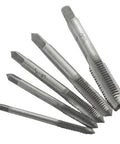 Close-up of 5 titanium coated taps M3 M4 M5 M6 M8 for Adjustable Ratchet Tap Wrench Kit 248mm T Handle Holder Reversible Bothway Tool.