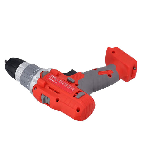 Slick Compact Cordless Electric Drill With Ergonomic Handle And 25 Torque Levels featuring a red and gray design, ideal for DIY repairs.