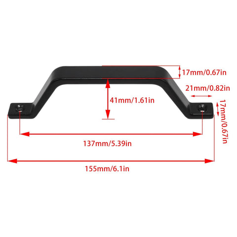 Dimensions of 2-Pack 6.1 Inch Black Barn Door Handles Set, Heavy Duty Sliding Door Pulls, showing measurements in millimeters and inches