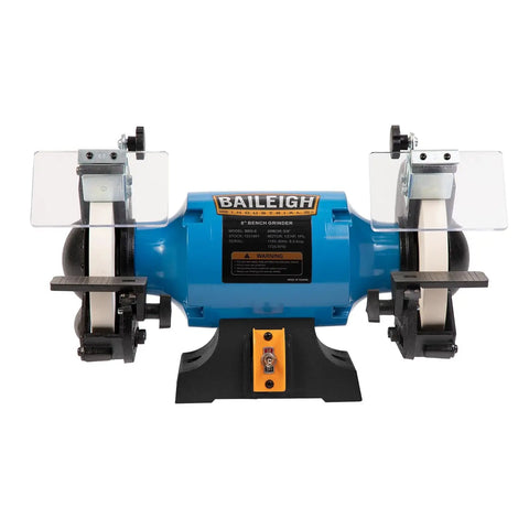 Heavy Duty 8 Inch Bench Grinder With 1/2 Hp Motor Rollin Out 1725 Rpm features dual grit wheels and adjustable rests.